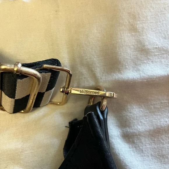 Adhorned Black Leather Crossbody Bag with Checkered Strap - Picture 5 of 5